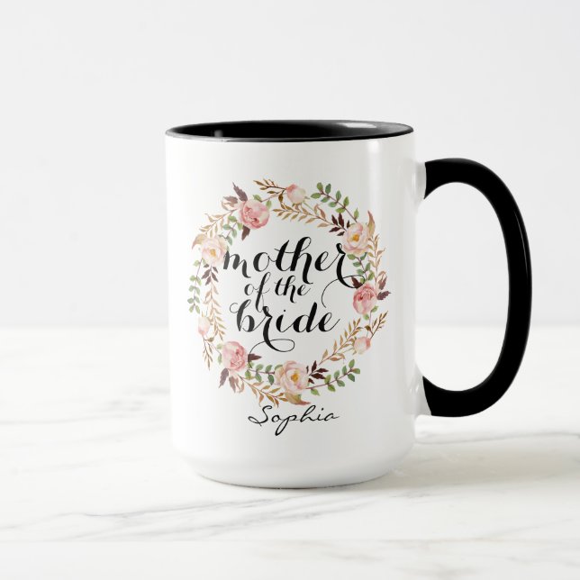 Caneca Mãe Personalizada da Noiva Floral Wreath (Direita)