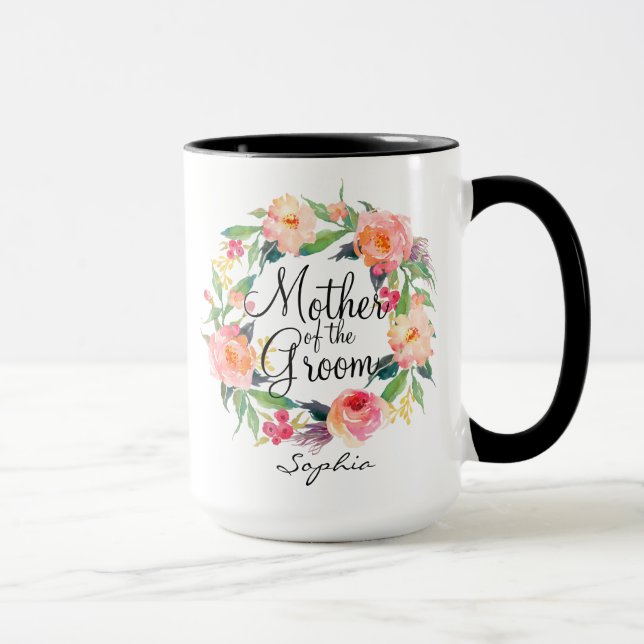 Caneca Mãe personalizada do noivo Wreath2 floral (Direita)