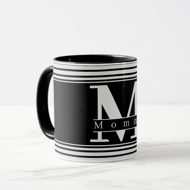 Caneca Mãe personalizada Monograma preto e branco (Frente Esquerda)