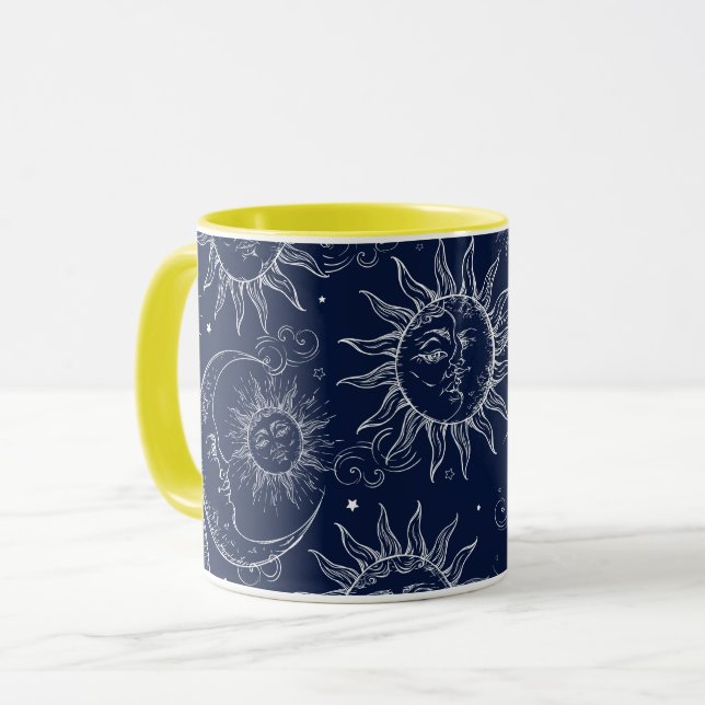 Caneca Magia Azul Antiga Celestial Sol Lua Estrelas (Frente Esquerda)