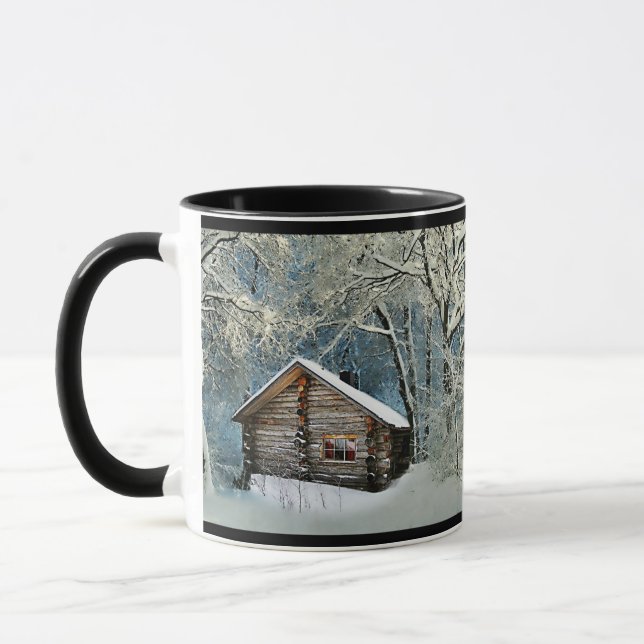 Caneca Magia de inverno da Cabine de Log Rústica (Esquerda)