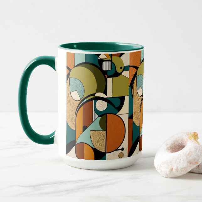 Caneca Magia do século médio | Formas Olivosas e Brancas (Com Donut)