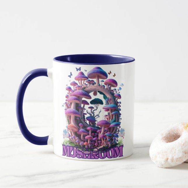 Caneca Magia Maravilha de Cogumelos Encantando Arte Fantá (Com Donut)