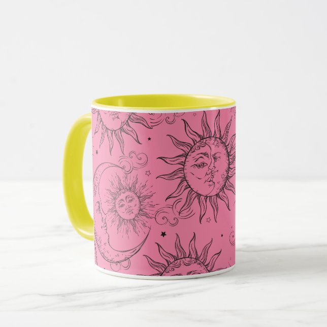 Caneca Magia Rosa Vintage Sol Lua Estrelas Celestiais (Frente Esquerda)