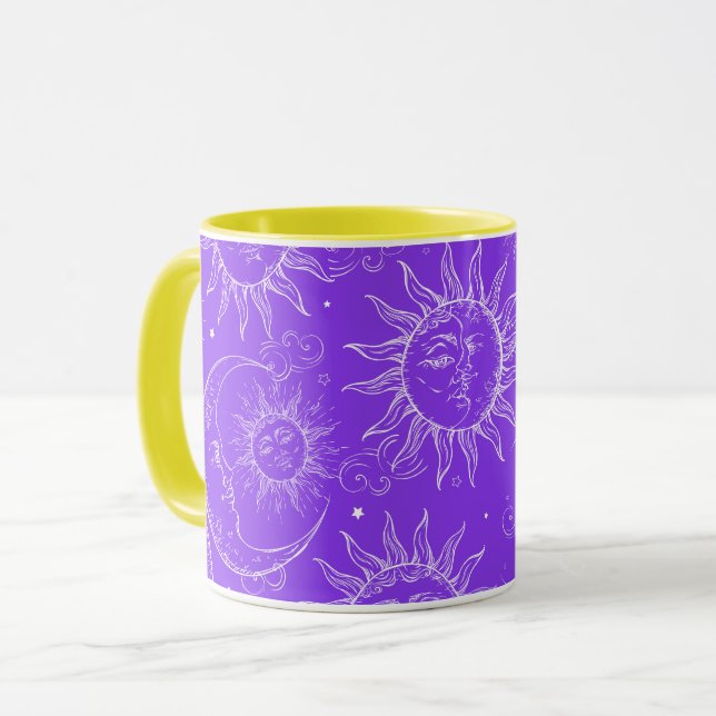 Caneca Magia Roxa Vintage Sol Lua Estrelas Celestiais (Frente Esquerda)
