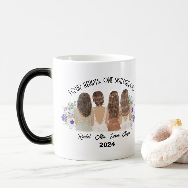 Caneca Mágica 4 Irmãs conectadas pela Irmã do Coração presentes (Com Donut)