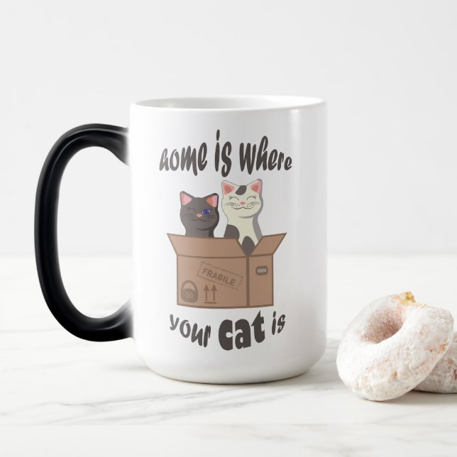 Caneca Mágica A citação engraçada de Home é onde seu gato está (Com Donut)