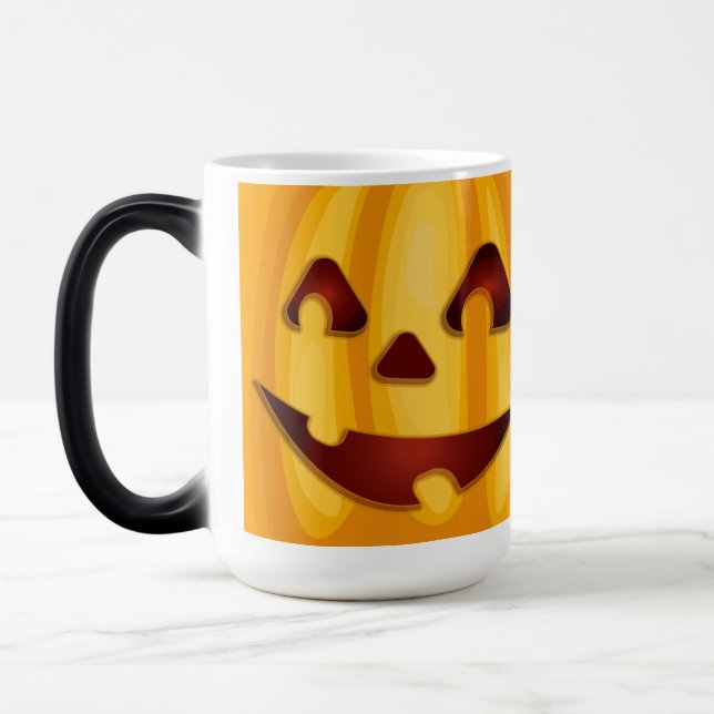 Caneca Mágica Abóbora esculpida sorrindo design de Halloween (Esquerda)