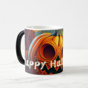 Caneca Mágica Abóbora Laranja Assustadora com Rosto, Halloween