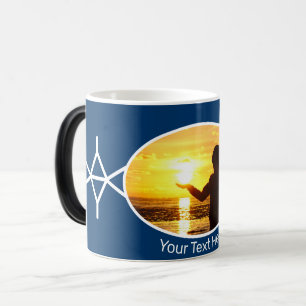 Caneca Mágica Abstrato azul e branco com foto e texto!