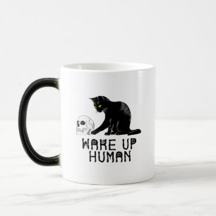 Caneca Mágica Acordar Humano - Gato Engraçado Com Caveira