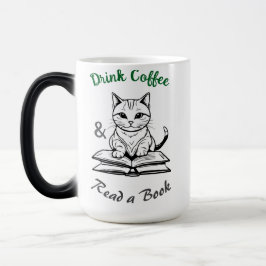 Caneca Mágica Amantes de Livros, Bebam Café, Gato Fofo na Biblio