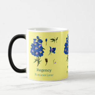 Caneca Mágica Amarelo com larkspur flores azuis Romance Lover