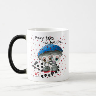 Caneca Mágica Amor sob o Guarda-Chuva - Casal de Lêmures Fofo
