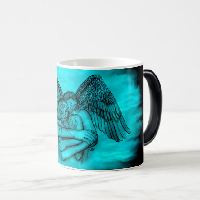 Caneca Mágica Angel Eros in Love, design preto e verde (Frente Esquerda)