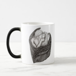 Caneca Mágica Angels Kissing, Design preto e branco