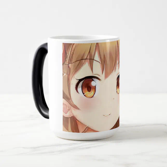 Caneca Mágica Anime manga sorrindo ouro cabelo castanho âmbar