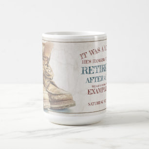 Caneca Mágica Anúncio de aposentadoria com botas velhas V1.0