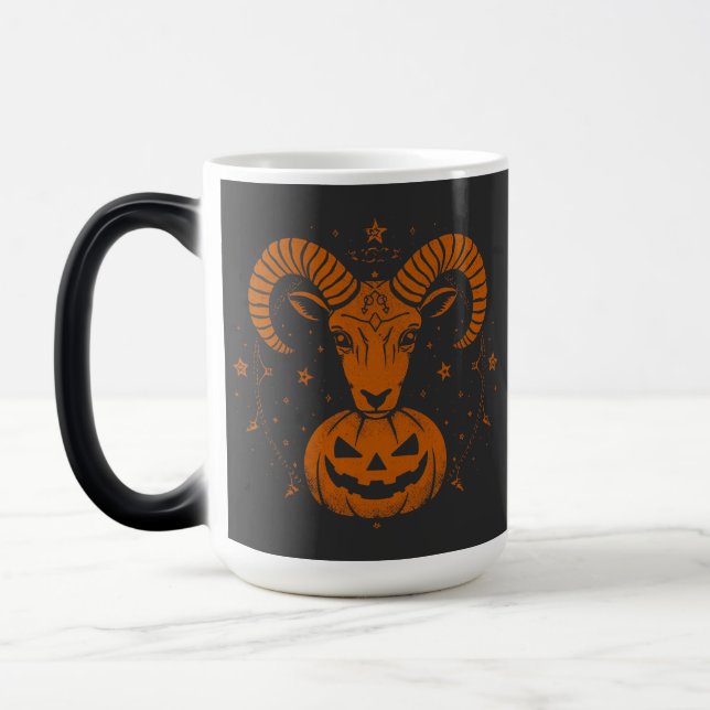 Caneca Mágica Aries Zodiac Ram com o Halloween Pumpkin Spooky (Esquerda)
