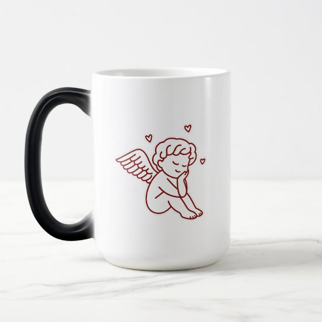 Caneca Mágica Arte da Linha Anjo Vermelho Minimalista (Esquerda)