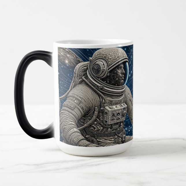 Caneca Mágica Arte de IA Astronauta no Espaço (Esquerda)