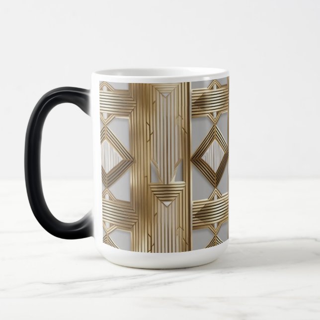 Caneca Mágica Arte de Luxo Deco Dourada Mug - Patente Geométrica (Esquerda)