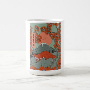 Caneca Mágica Arte de raposa japonesa vintage sabedoria e inteli