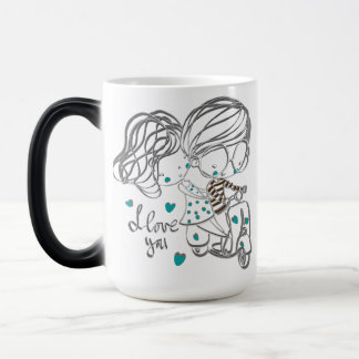 Caneca Mágica Arte Digital "Eu Te Amo" Desenhada à Mão e Fofa