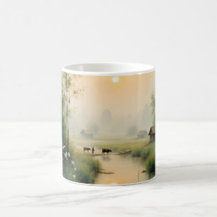 Caneca Mágica Arte em Aquarela da Aldeia da Névoa Matinal Vietna