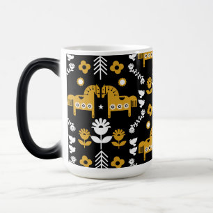 Caneca Mágica Arte popular sobre cavalos escandinavos