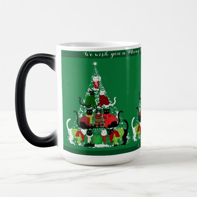Caneca Mágica Árvore de Natal de Gato Bonito Personalizada (Esquerda)