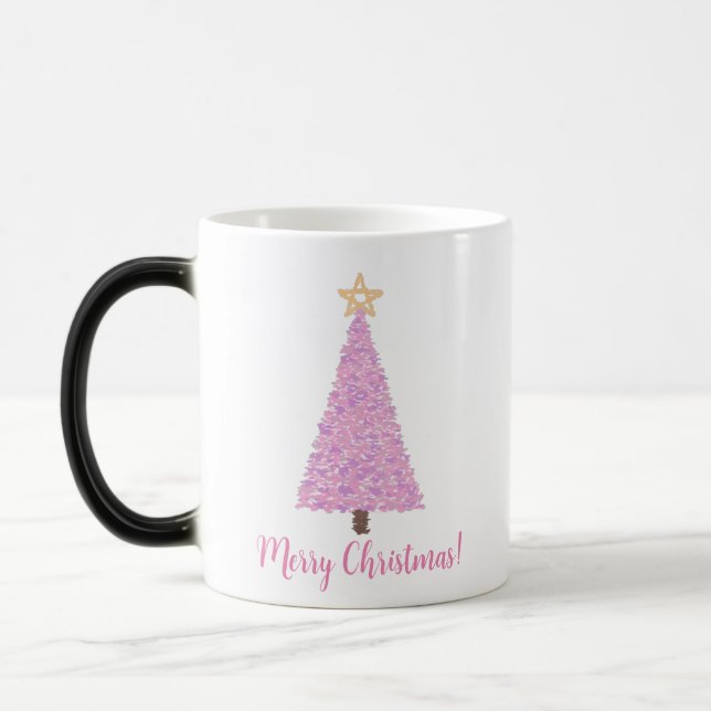 Caneca Mágica Árvore de natal rosa com estrela (Esquerda)