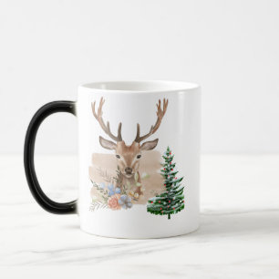 Caneca Mágica Árvore de Natal Rústica com Aquarela Marrom-Bege