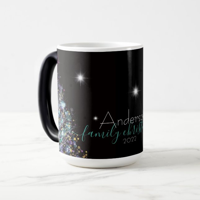 Caneca Mágica Árvore pastel de Natal da família personalizada (Frente Esquerda)