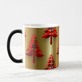 Caneca Mágica Árvores de Natal Vermelhas na Dourada