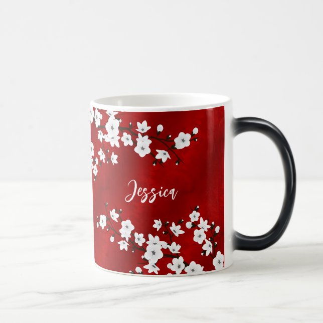Caneca Mágica Asia Floral White Cherry Blossom Red Monograma (Direita)