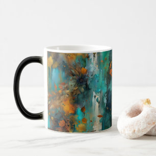 Caneca Mágica Autumn Harvest Teal Rust Abstrato Dourado