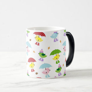 Caneca Mágica Aves Whimsical em Chuva Boot Padrão Invisível
