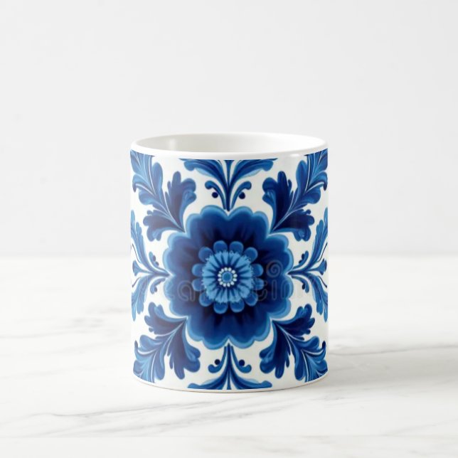 Caneca Mágica Azul e branco floral (Centro)