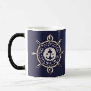 Caneca Mágica Azul Marinho e Bege Redondo com Bússola Costeira