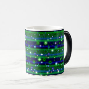 Caneca Mágica Bandas verdes azuis com estrelas e gotas de chuva