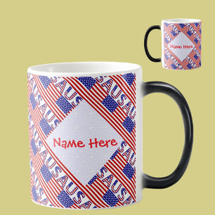 Caneca Mágica Bandeira Americana dos EUA Vermelha Personalizada