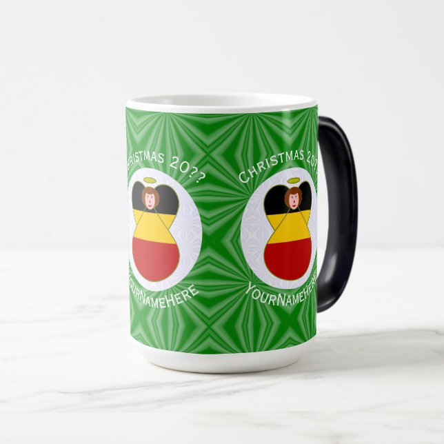 Caneca Mágica Bandeira de Natal do Anjo Alemão Personalizada (Frente Esquerda)