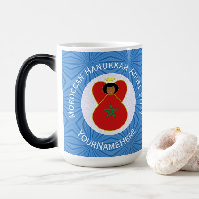 Caneca Mágica Bandeira do Anjo Hanukkah do Marrocos Personalizad (Com Donut)