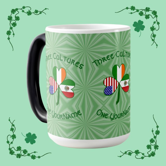 Caneca Mágica Bandeira do Shamrock Irlandês Mexicano (Criador carregado)