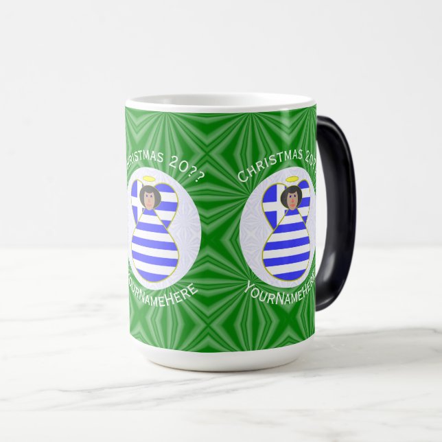 Caneca Mágica Bandeira Grega Natal Pêlos Pretos Personalizar Anj (Frente Esquerda)