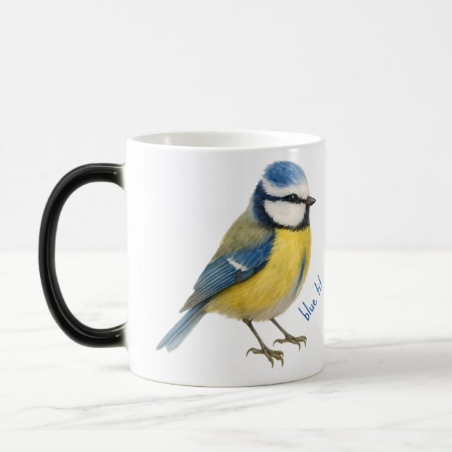Caneca Mágica Bird Blue Tit Mug, Watercolour Garden Bird Art (Esquerda)