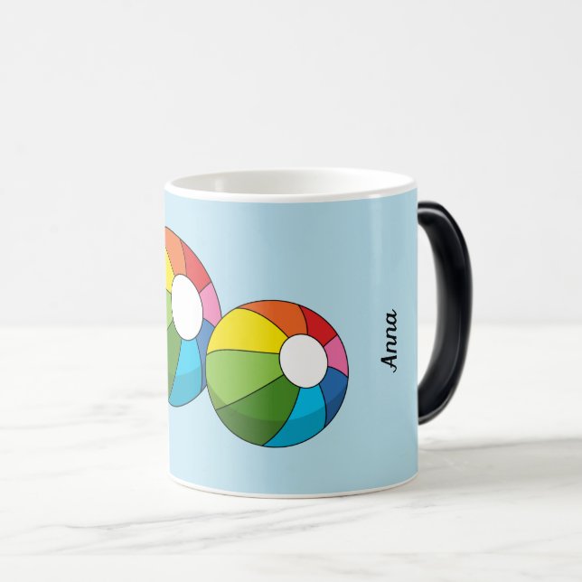 Caneca Mágica Bola Colorida de Praia | Adicione seu nome (Frente Esquerda)