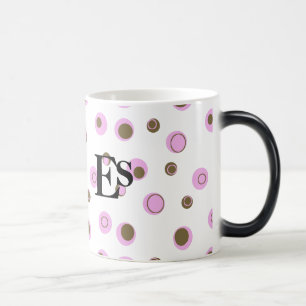 Caneca Mágica Bolinhas Marrons Rosa Monograma