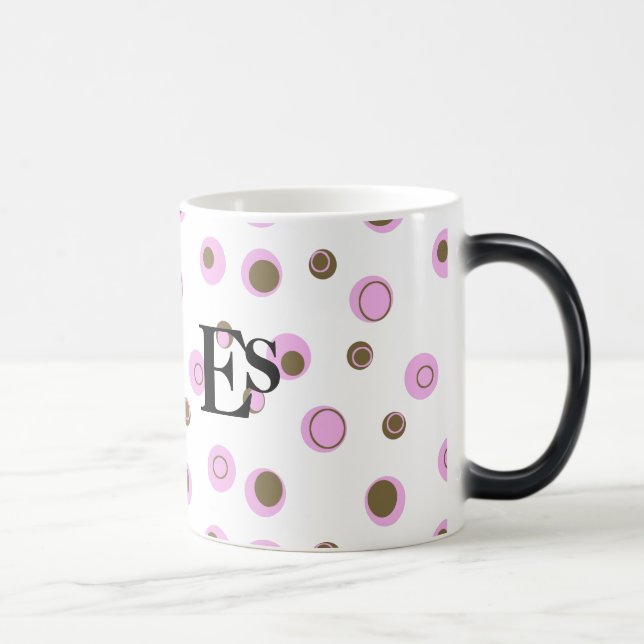 Caneca Mágica Bolinhas Marrons Rosa Monograma (Direita)